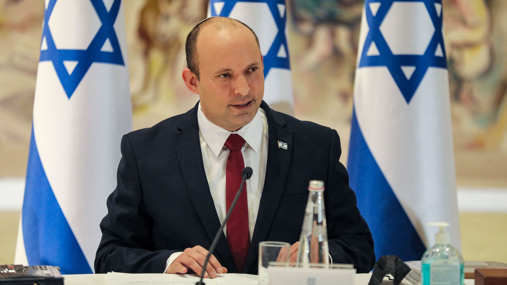 Israeli Prime Minister Naftali Bennett chairs the weekly cabinet meeting