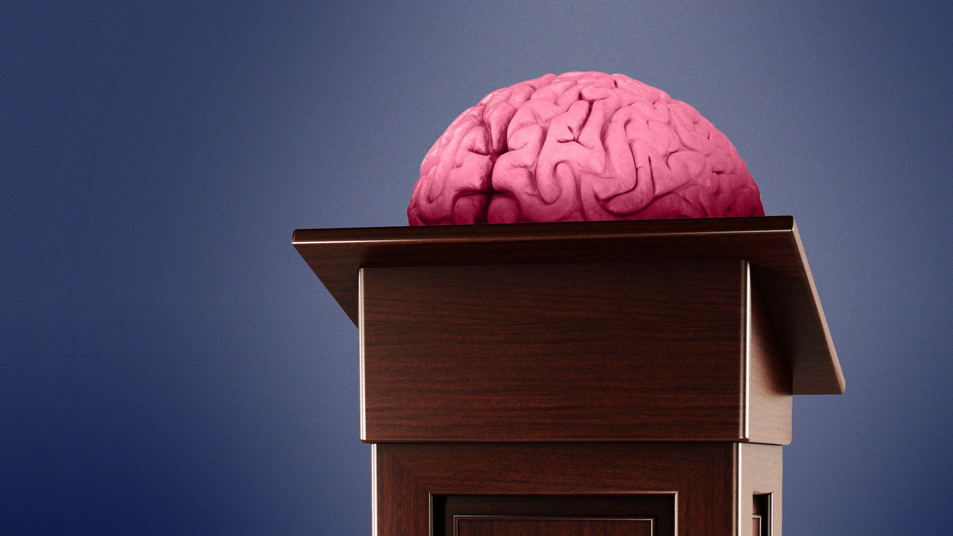 Illustration of a brain at a podium. 