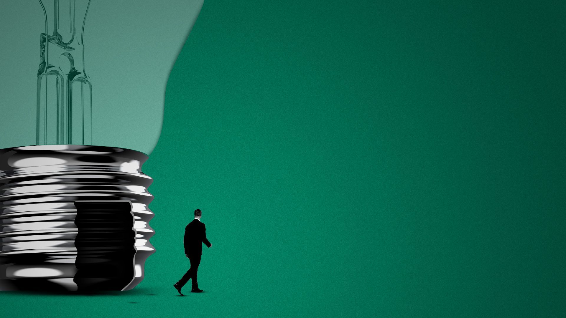 Illustration of a man walking away from a lightbulb with a backdoor.