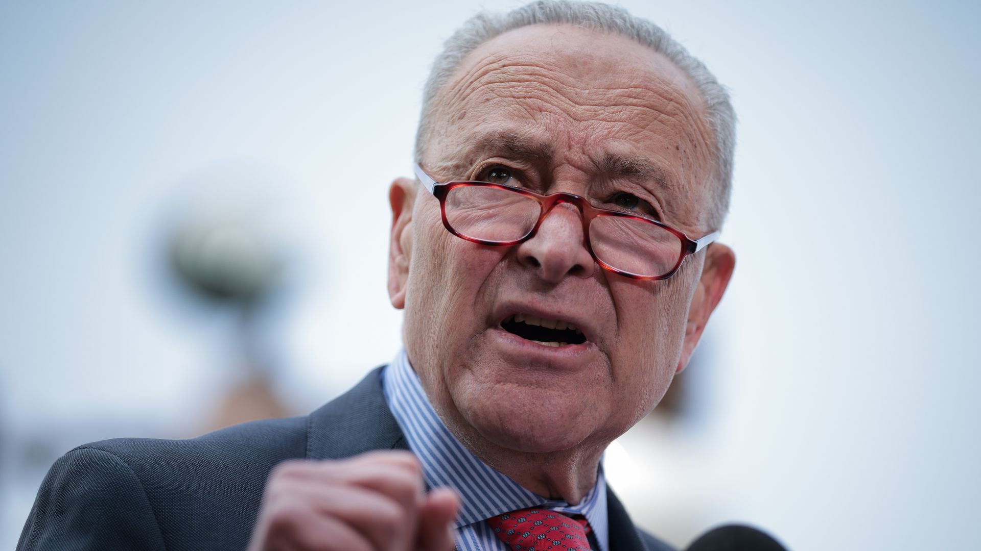 U.S. Senate Minority Leader Chuck Schumer (D-NY) speaks during a press conference outside the U.S. Capitol on June 05, 2025 in Washington, DC.