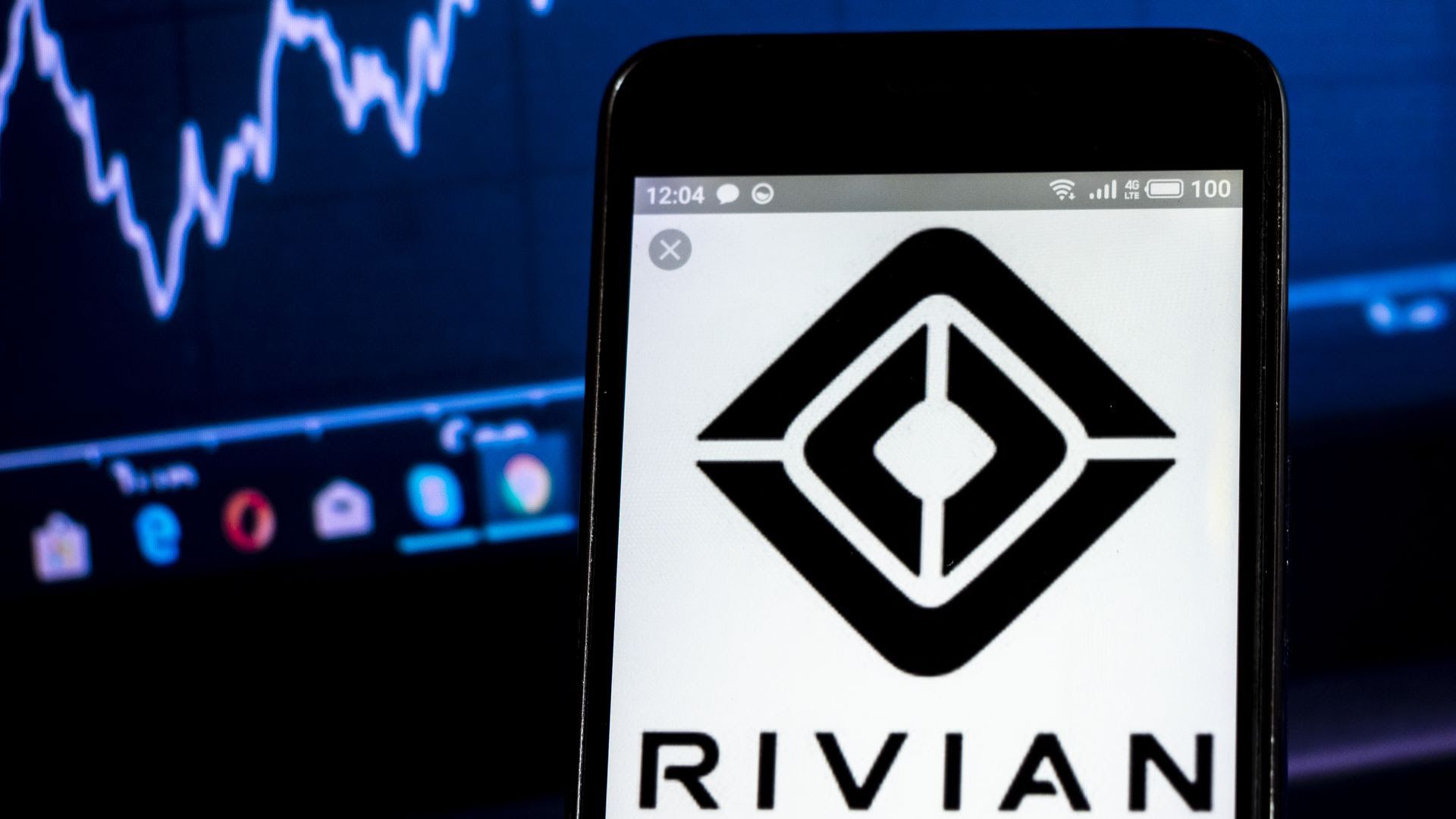 Image of Rivian on a phone screen. 
