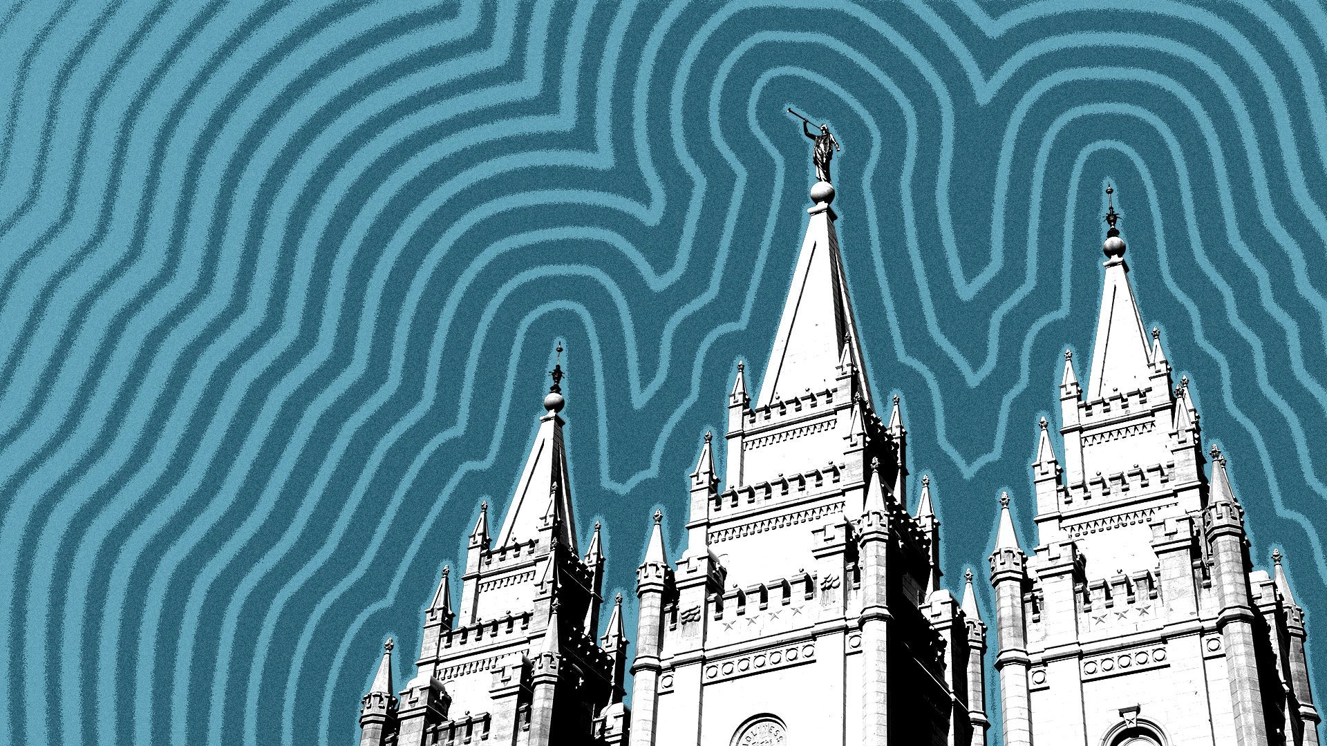 Illustration of the Salt Lake Temple with lines radiating from it.
