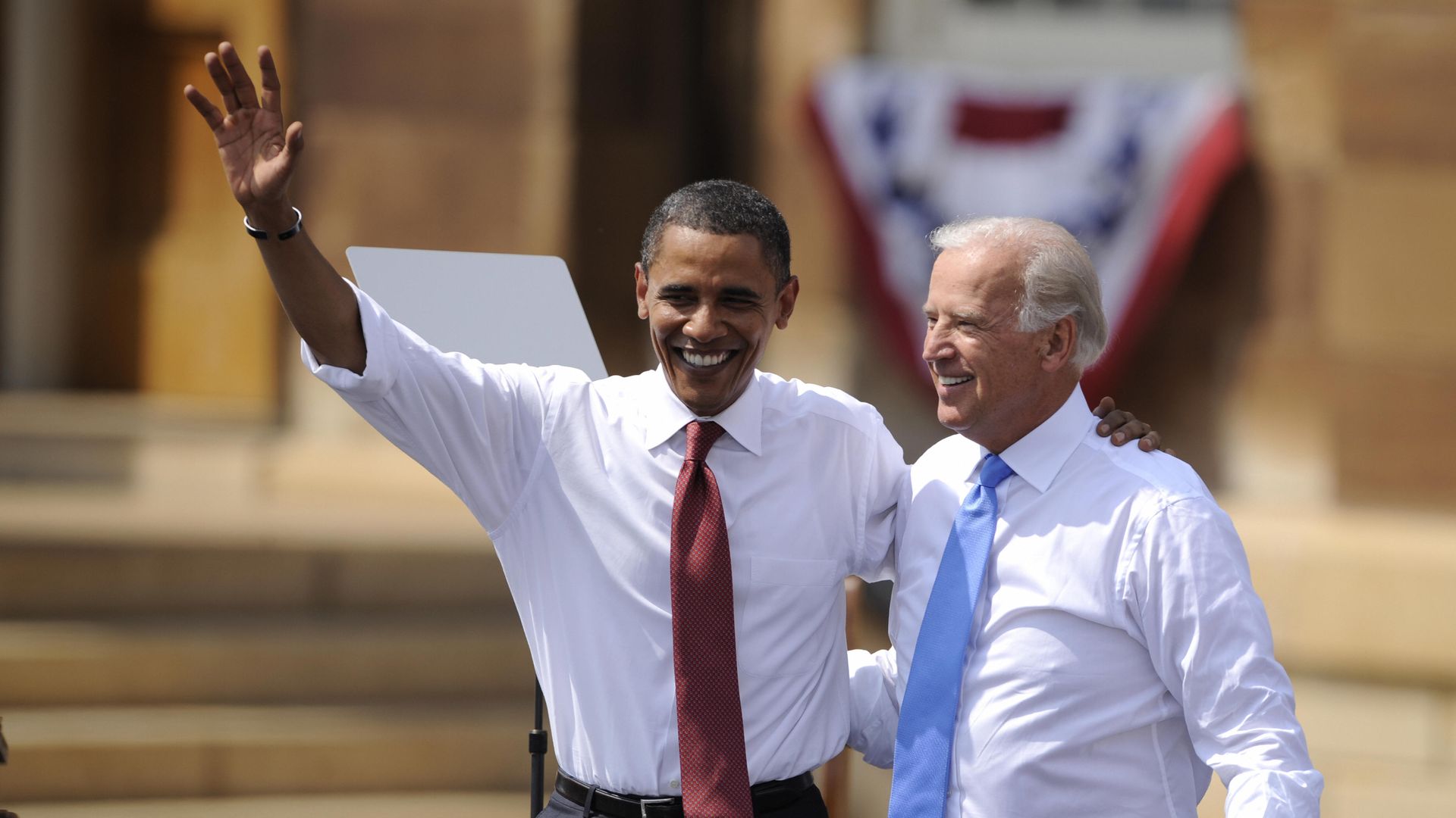 Barack Obama and Joe Biden at a campaign rally 