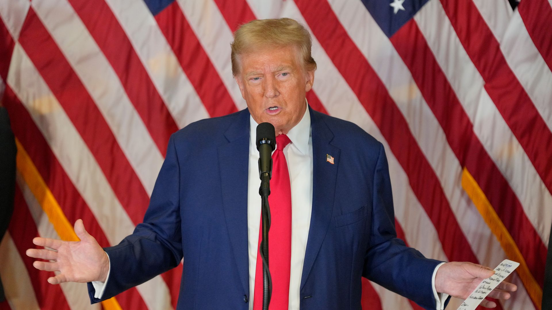 Former US President Donald Trump during a news conference at Trump Tower in New York