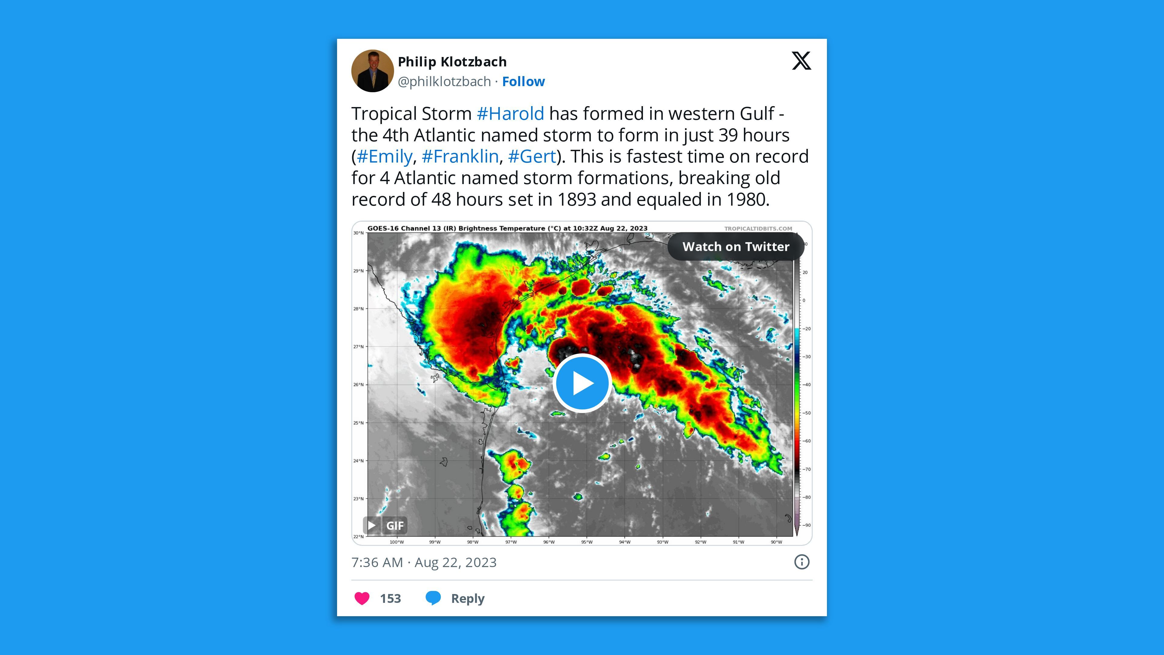 Image of a Tweet from a hurricane expert.