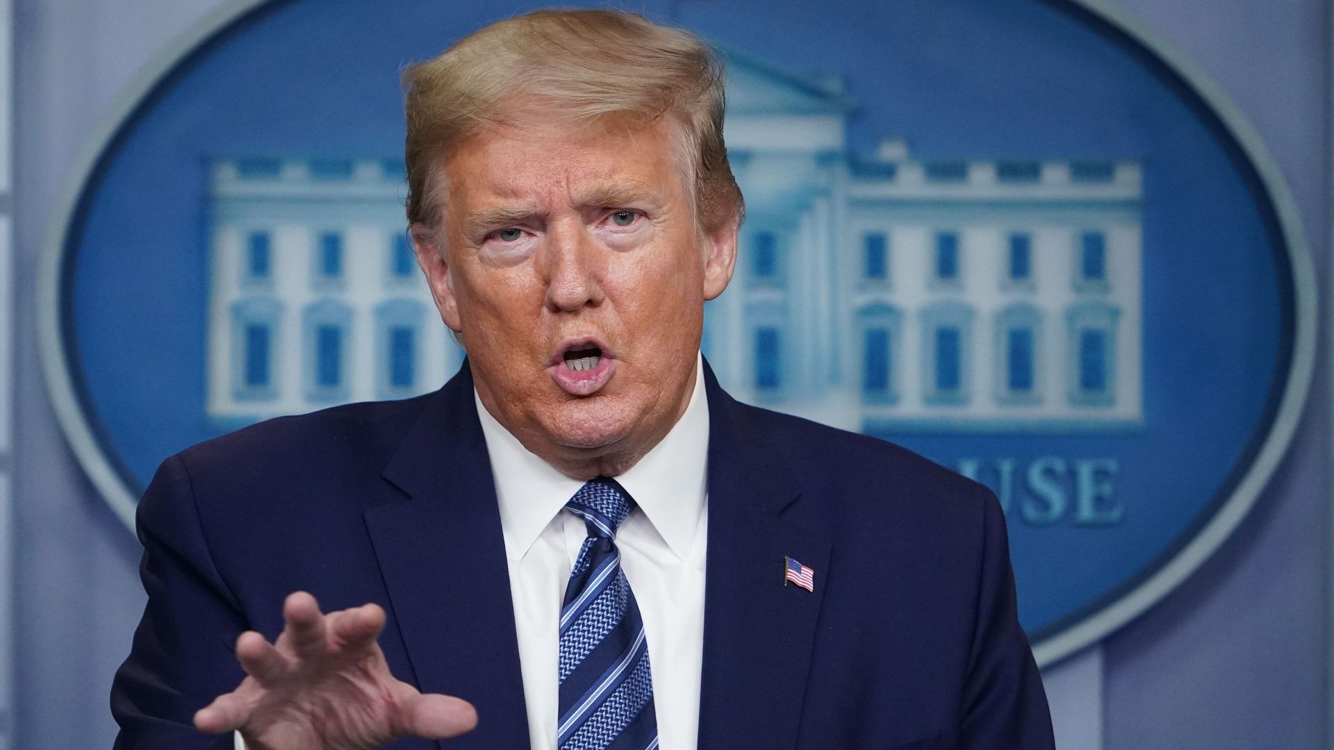 President Donald Trump answers questions from the media during the daily briefing on the novel coronavirus, COVID-19, in the Brady Briefing Room of the White House in Washington, DC on April 21