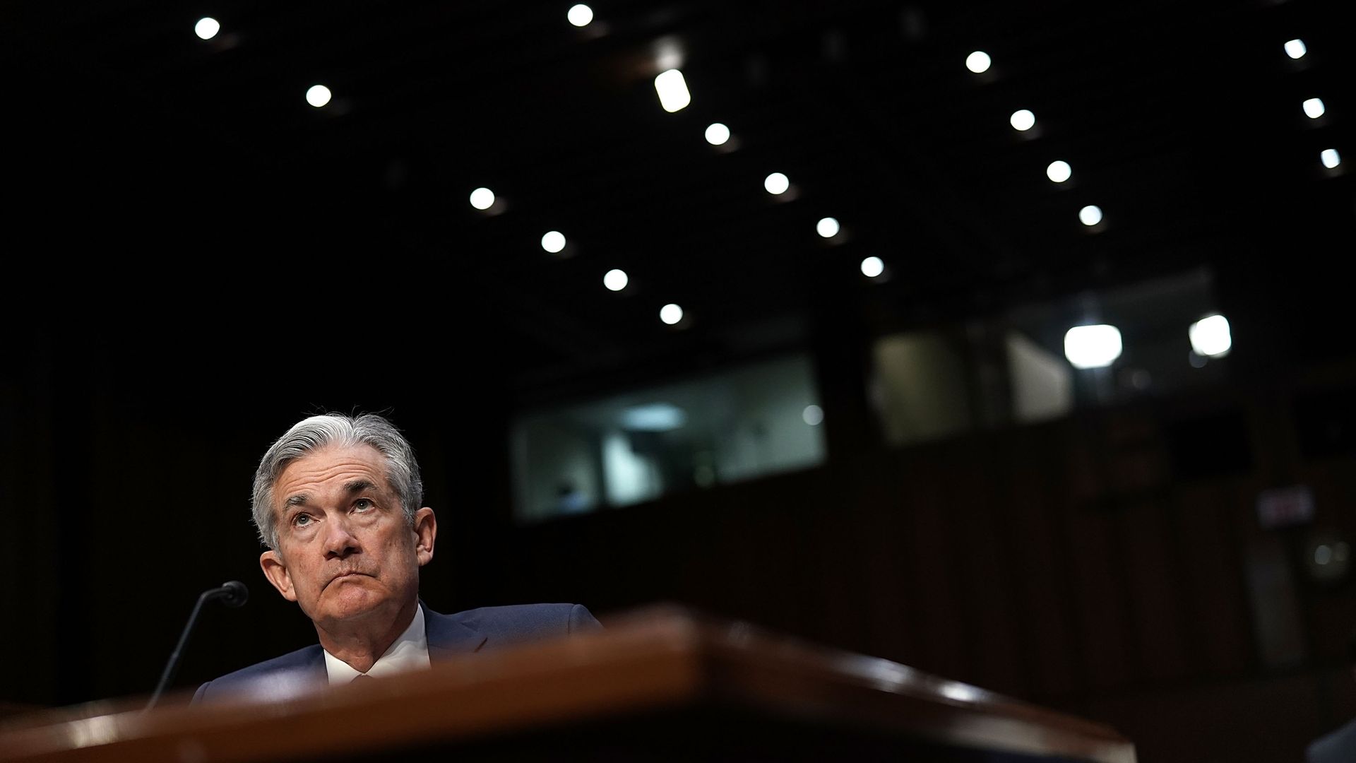WASHINGTON, DC - JULY 17: Federal Reserve Board Chairman Jerome Powell testifies during a hearing before the Senate Banking, Housing and Urban Affairs Committee