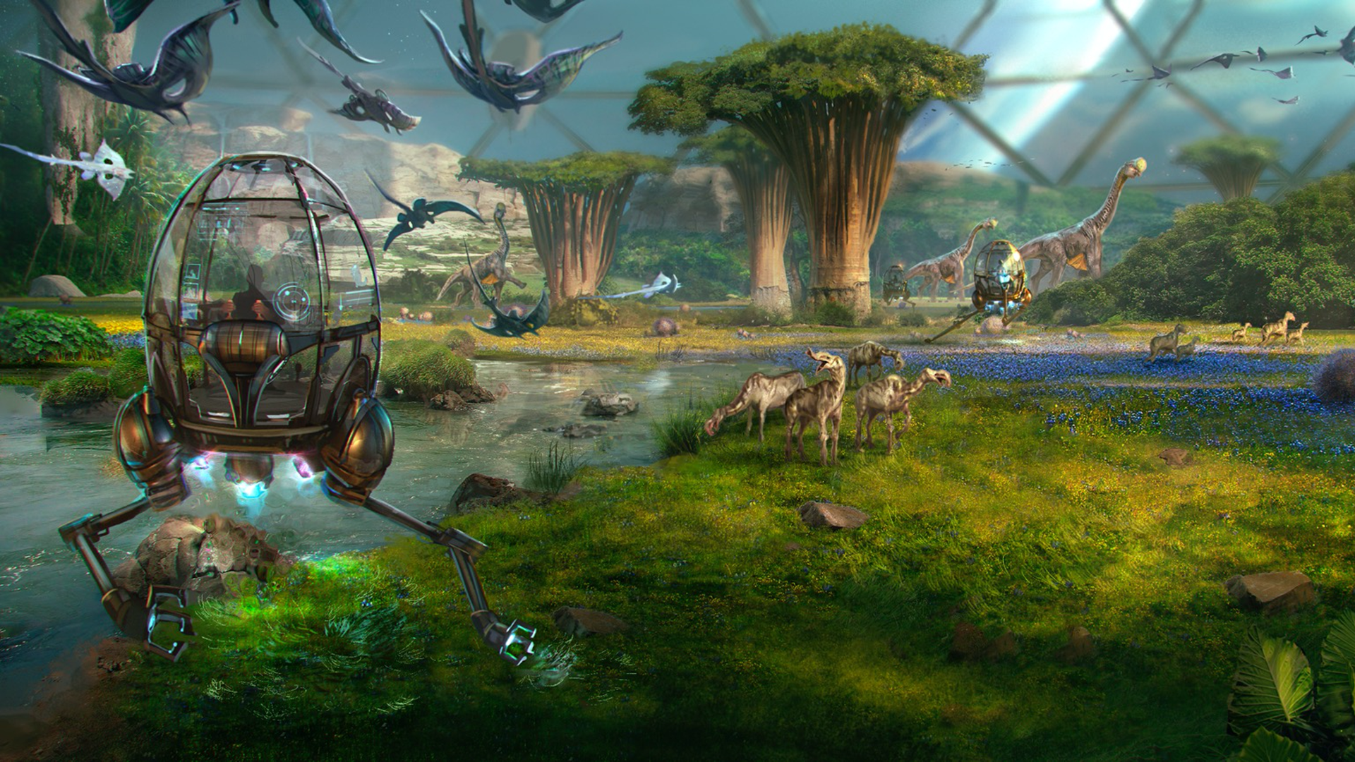 A scene from Dreamscape Learn's first module, a biology class set in a fictional alien zoo