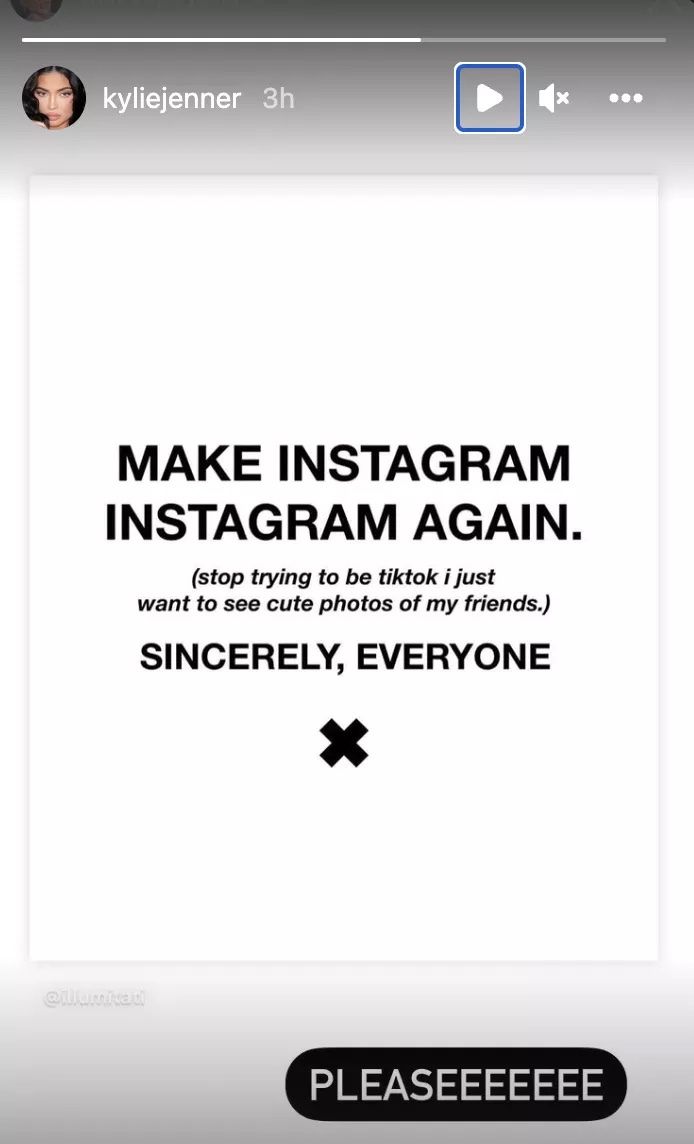 Screen shot of Kylie Jenner Instagram post reading "Make Instagram Instagram Again"
