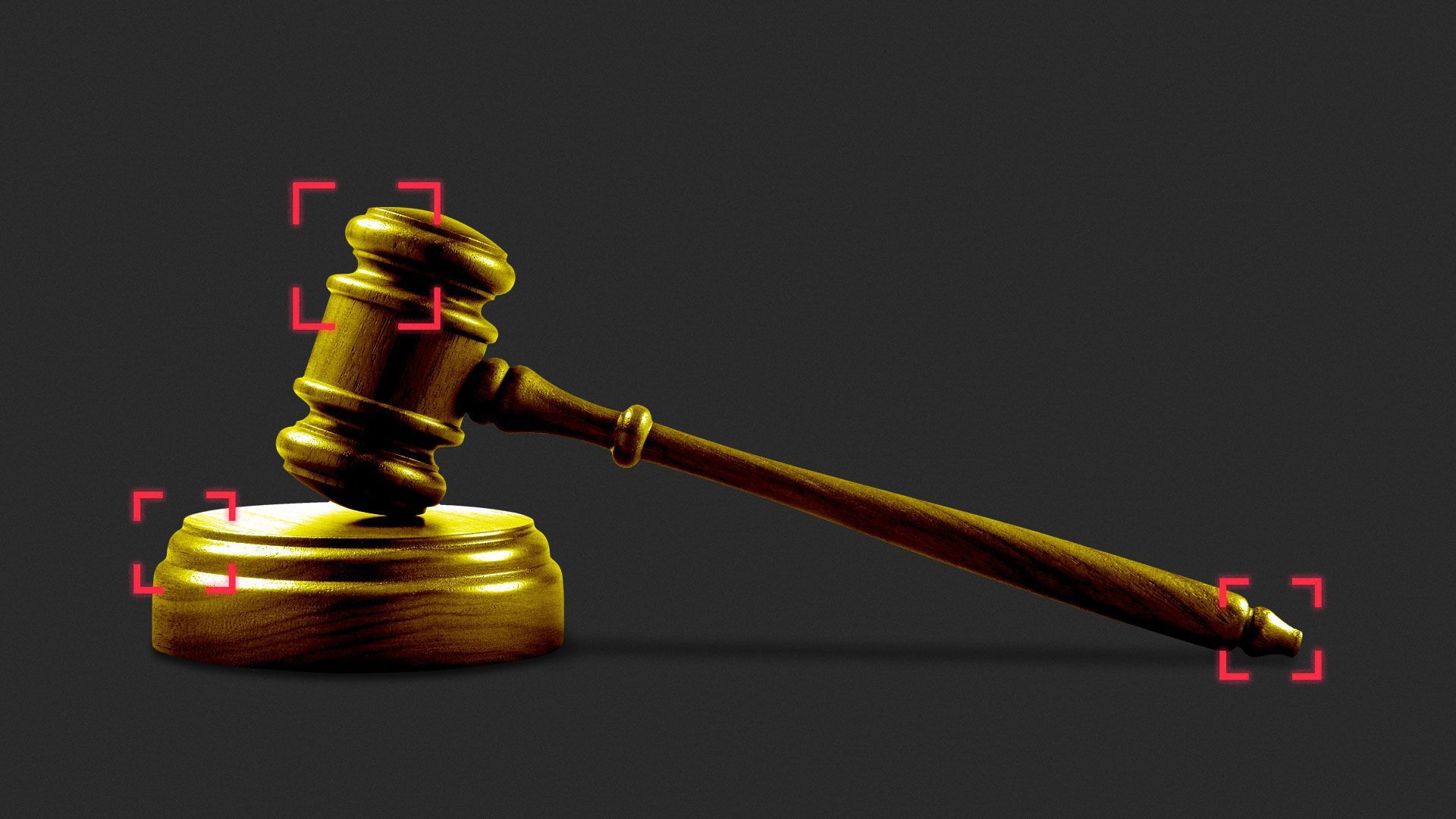 Illustration of a gavel with digital squares.