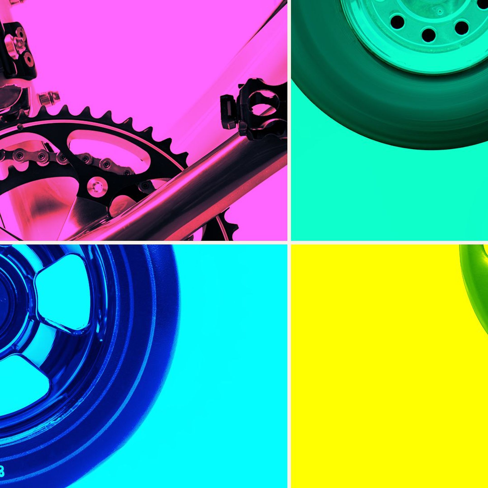 Illustration of various types of wheels on a grid pattern