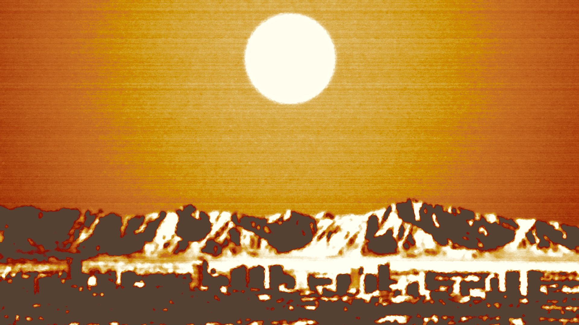 Illustration of the Phoenix skyline under a hot sun.