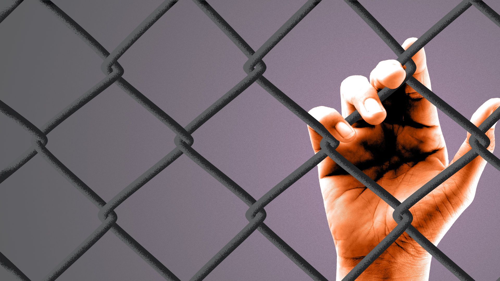 Illustration of a hand resting on a jail fence.