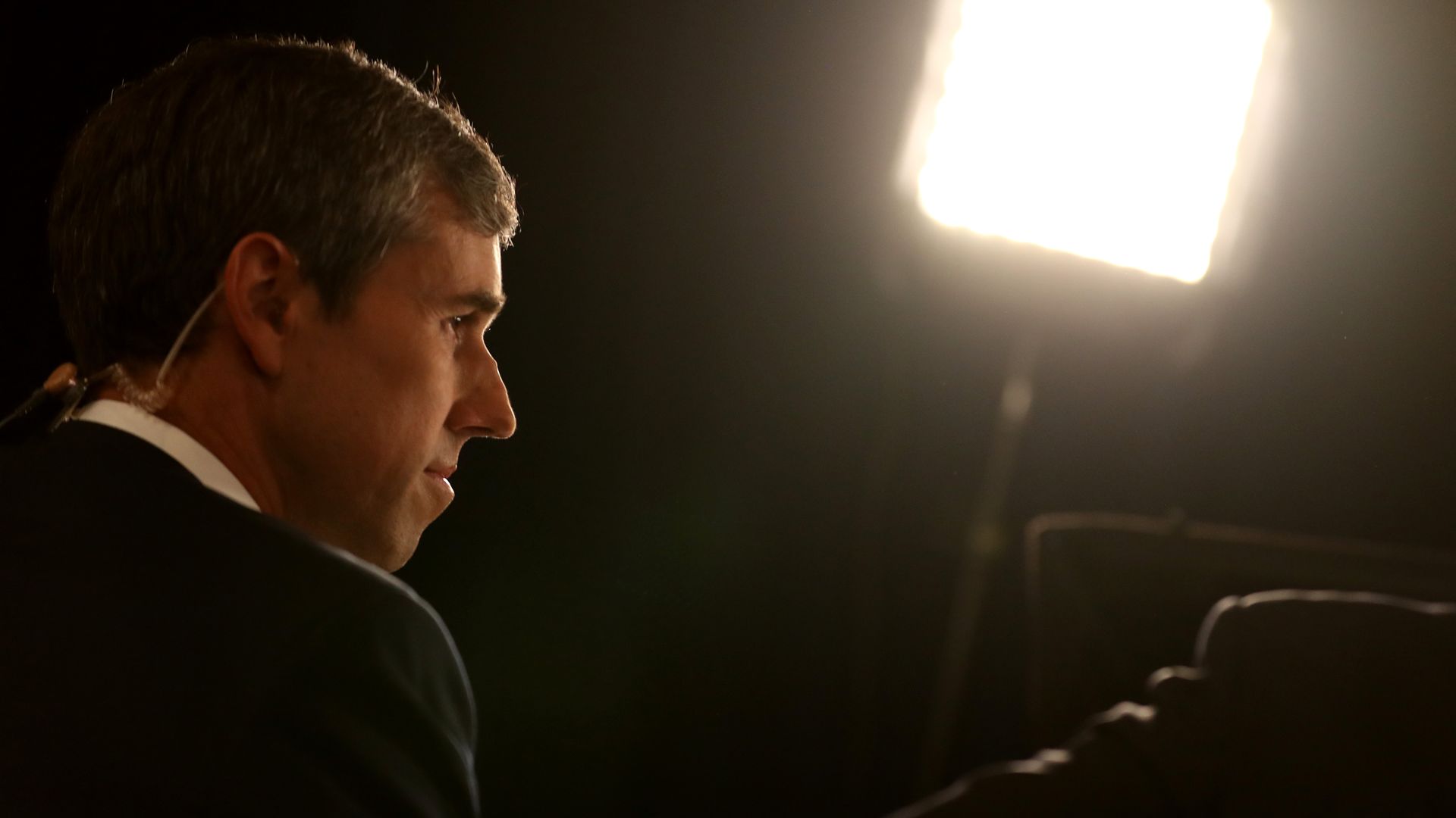 Beto O'Rourke is interviewed in the spin room after last week's debate in Houston. Photo: Justin Sullivan/Getty Images