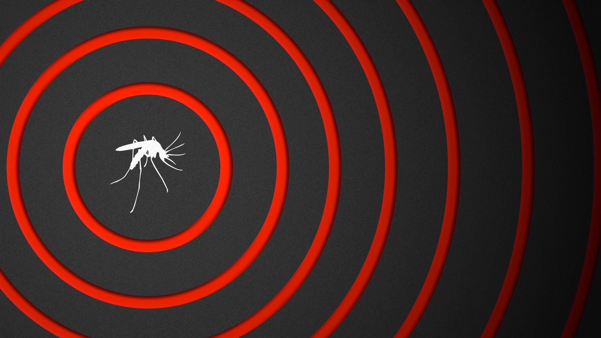 Illustration of red circle lines radiating out from a mosquito shape outline. 