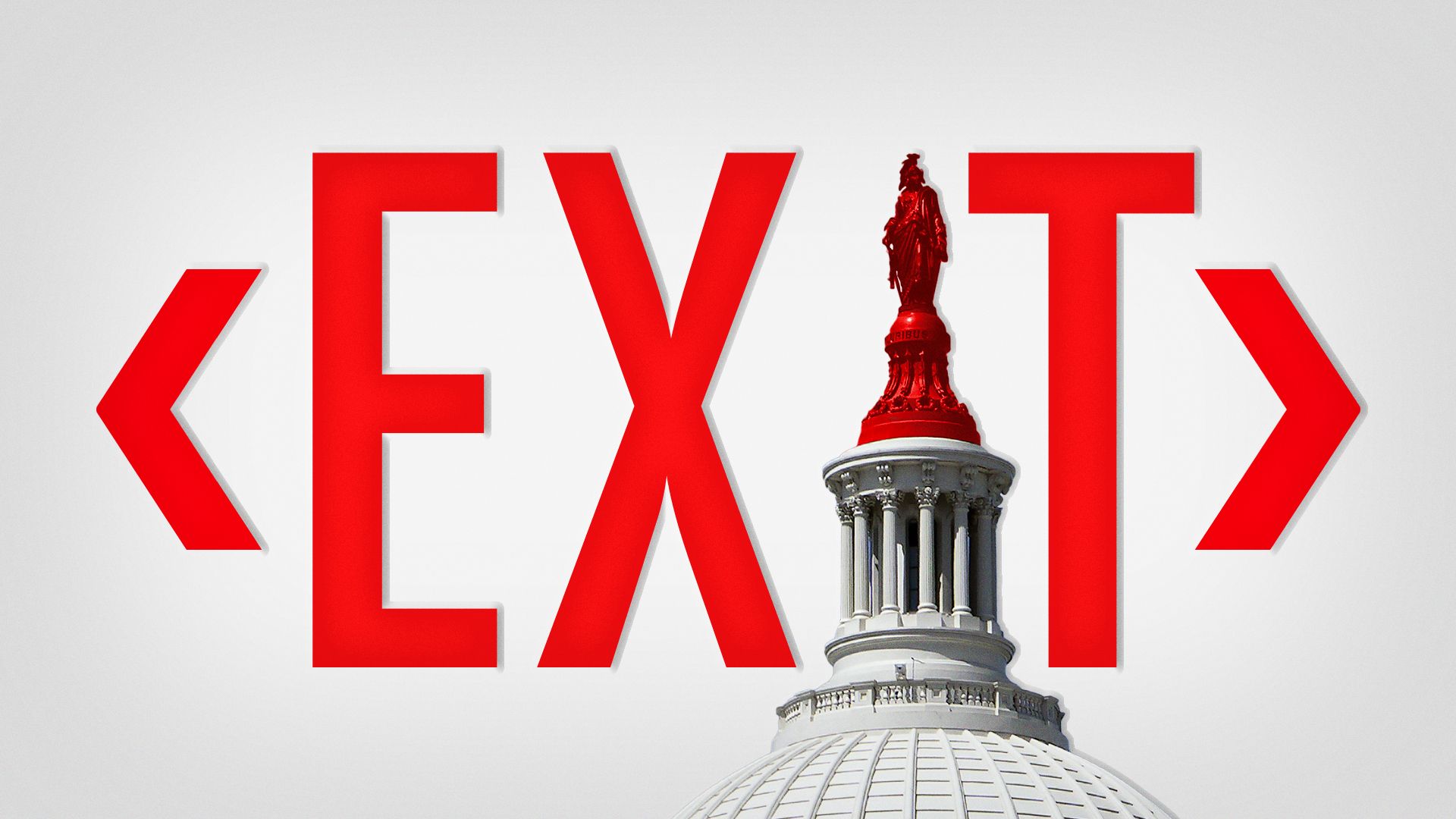 Illustration of the word "exit" with the I made from the top of the Capitol Dome.