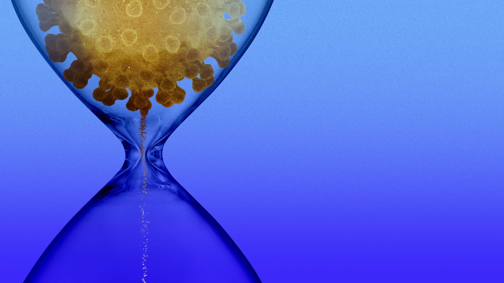 Illustration of an hourglass with the sand in the shape of a virus