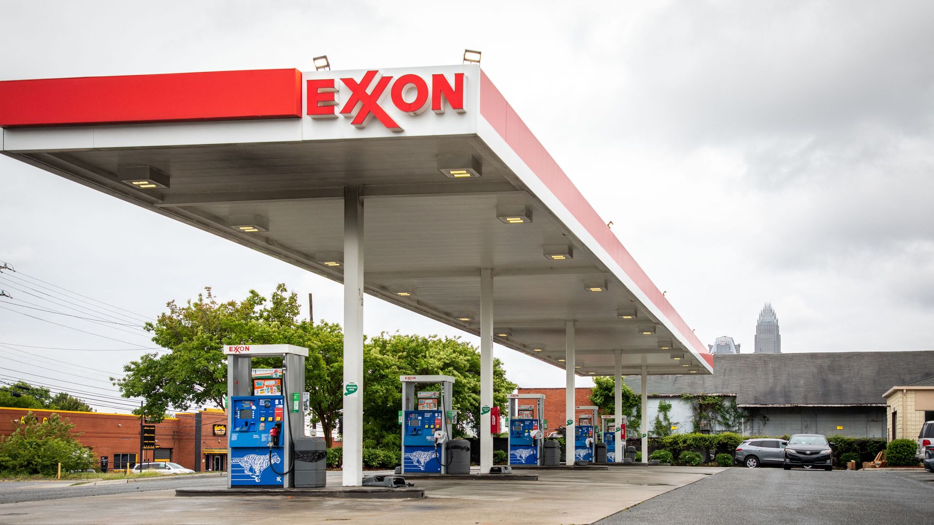 Exxon Mobil gas station without any cars.