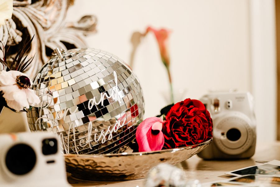 A Tampa Bay wedding reception featuring a disco ball. 
