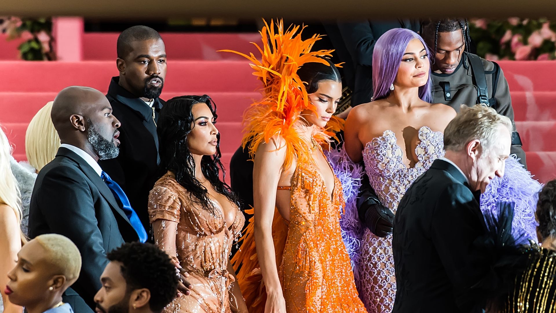 Kylie Jenner, Kendall Jenner, Kim Kardashian and Kanye West at the Met