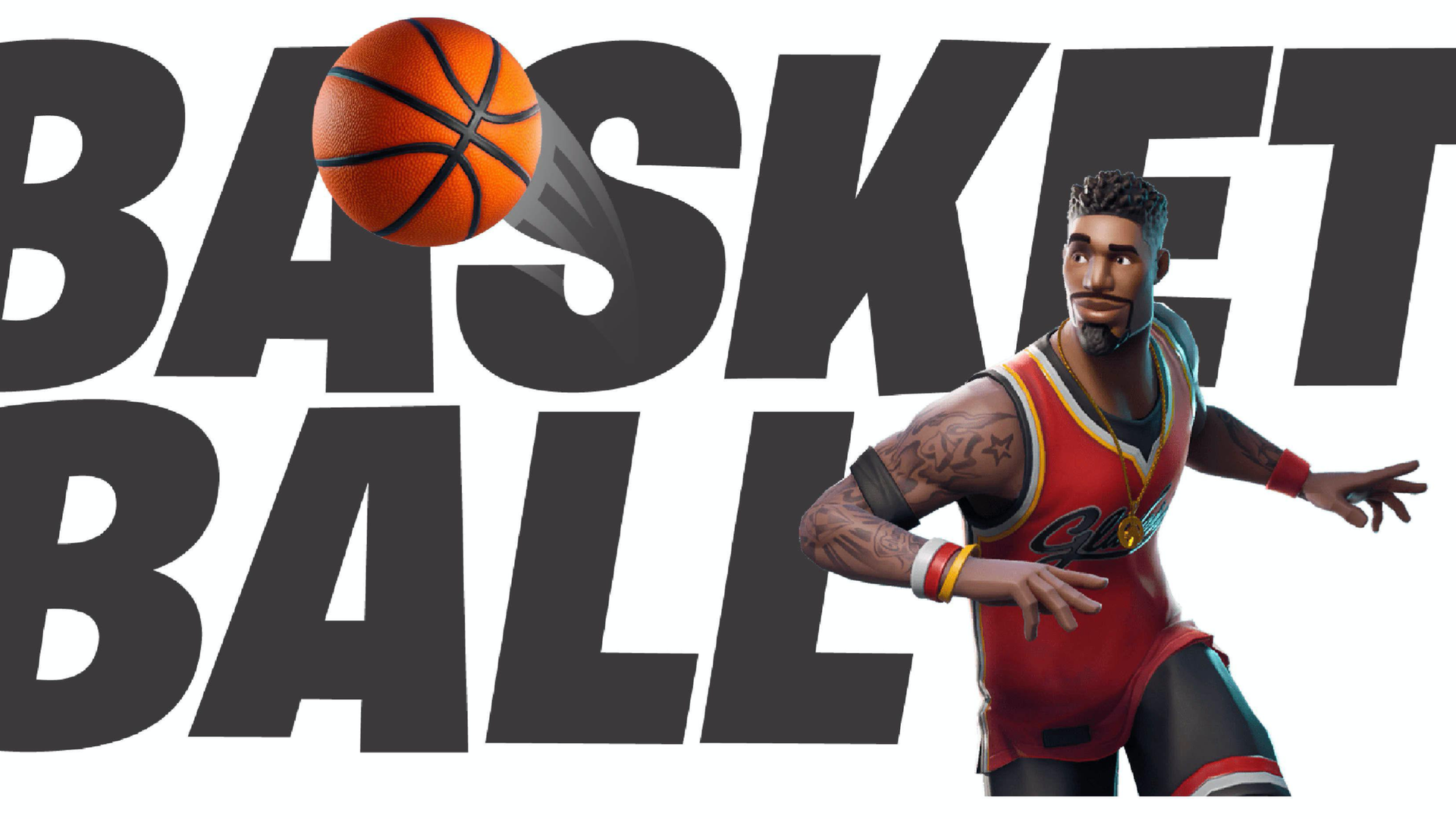 A Fortnite character playing Basketball