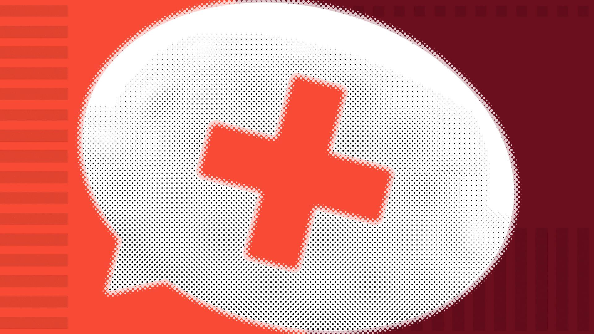 Illustration of a speech bubble with a health plus missing from the center.