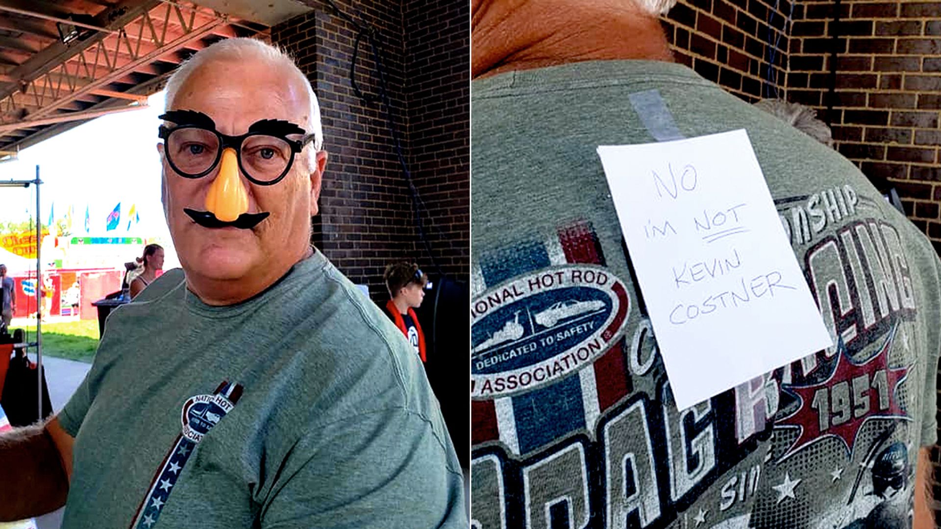 A photo of a man in disguise. 