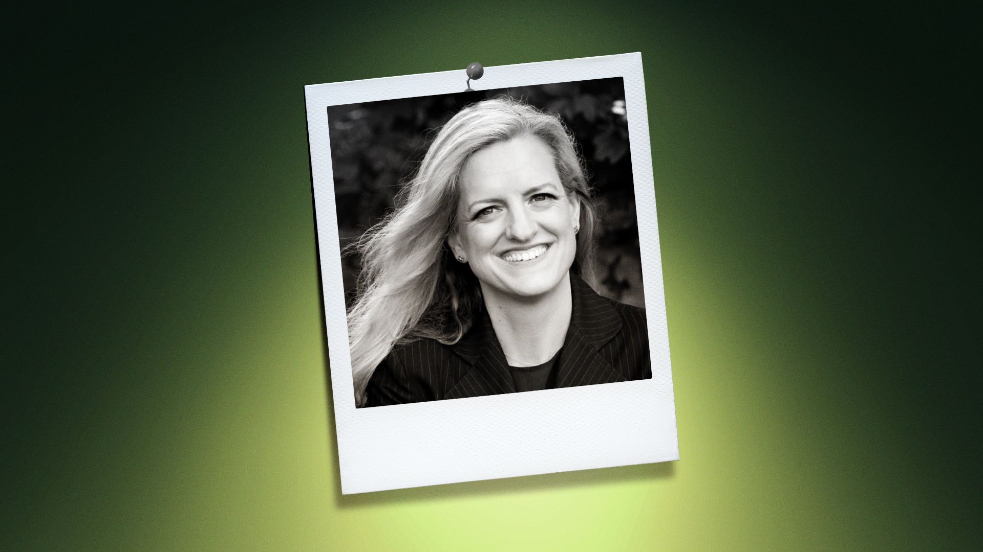 Photo illustration of Janet Cowell in a polaroid frame.