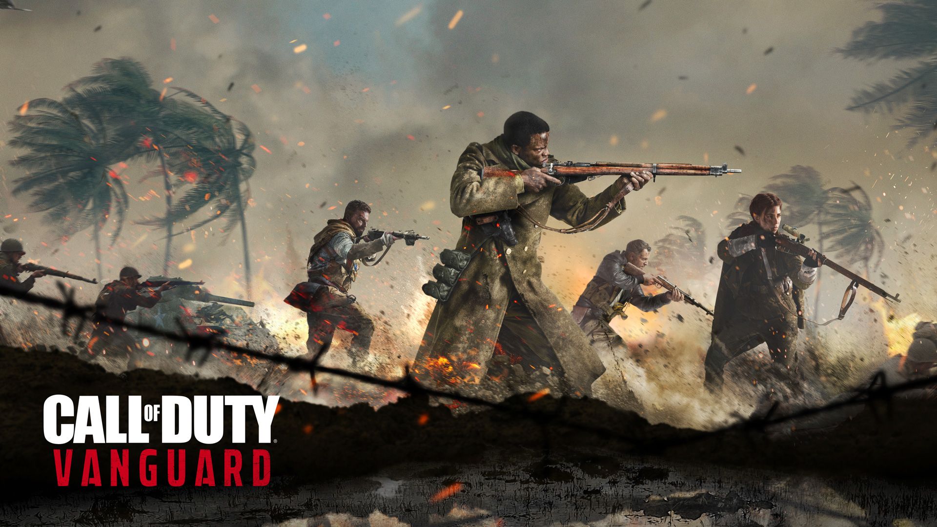 Video game screenshot of soldiers advancing during WWII