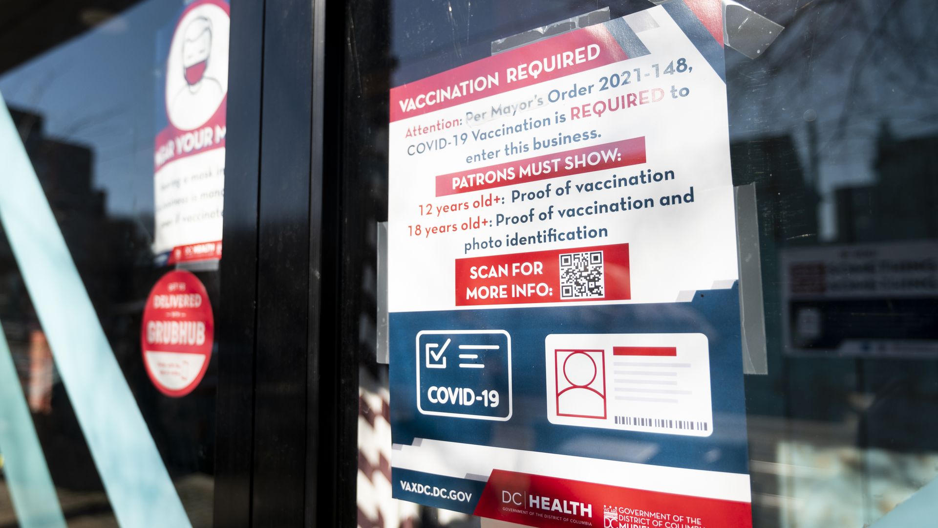 A storefront sign explaining D.C.'s proof-of-vaccination mandate