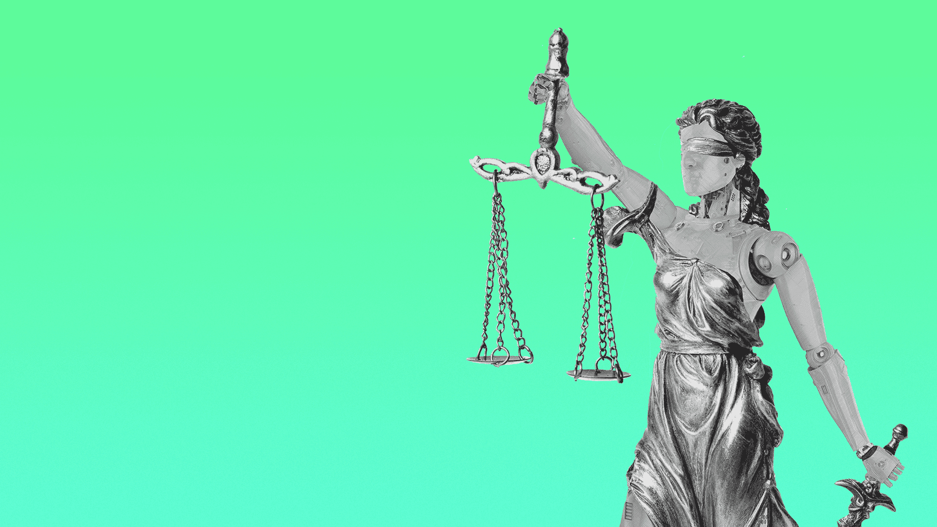 Illustration of lady justice but as a robot