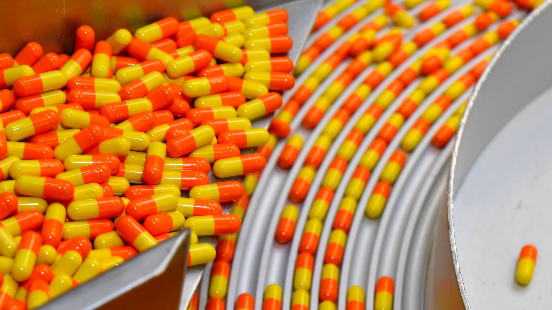 Drug capsules in production.
