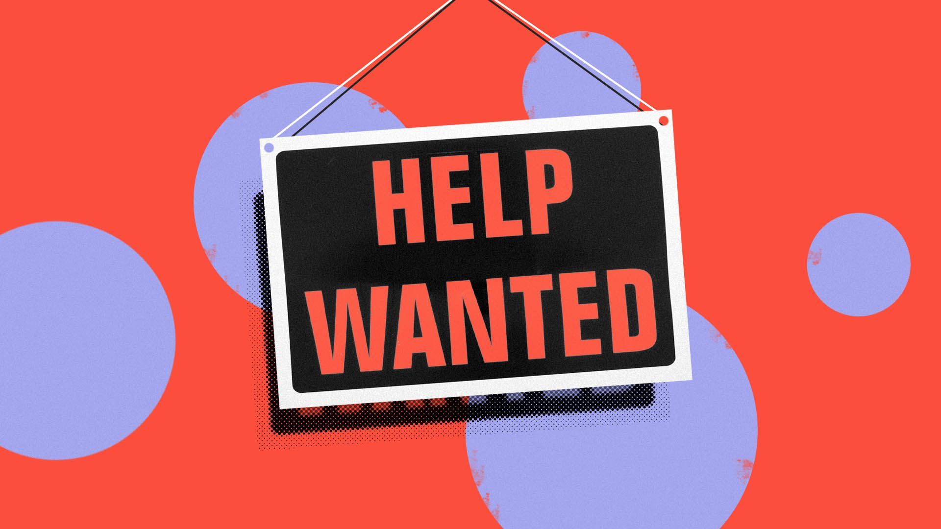 Illustration of a help wanted sign surrounded by circles