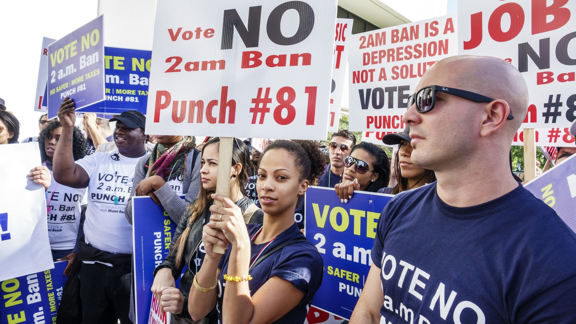 Hospitality workers protest against the 2021 alcohol-sales referendum.
