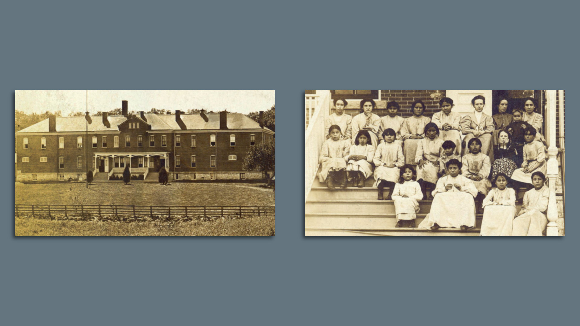A photo of a Native American boarding school in Iowa.