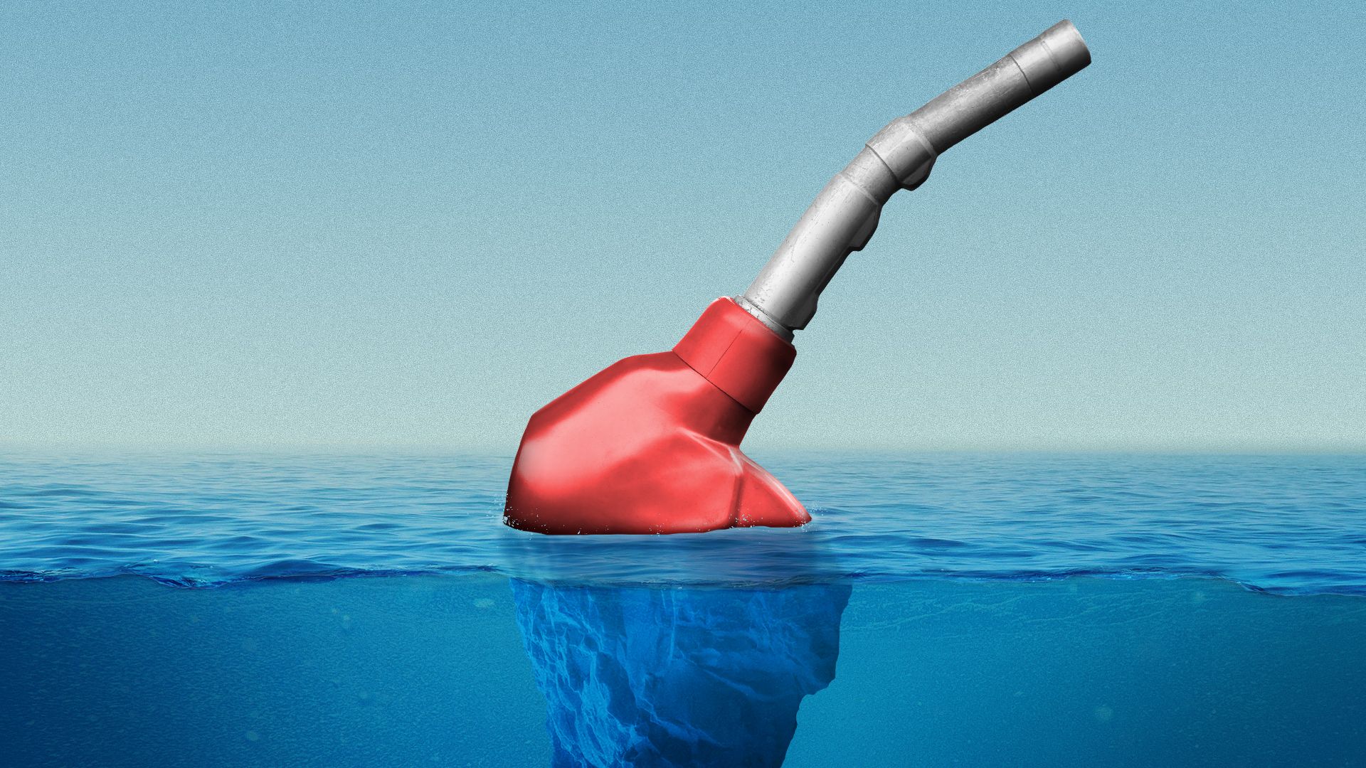 Illustration of a side view of a glacier in water with the top forming a gas pump nozel
