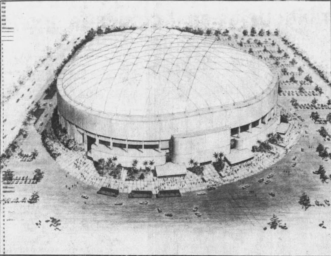 A rendering of the proposed baseball stadium near Raymond James, as it appeared in the Tampa Tribune in 1984.