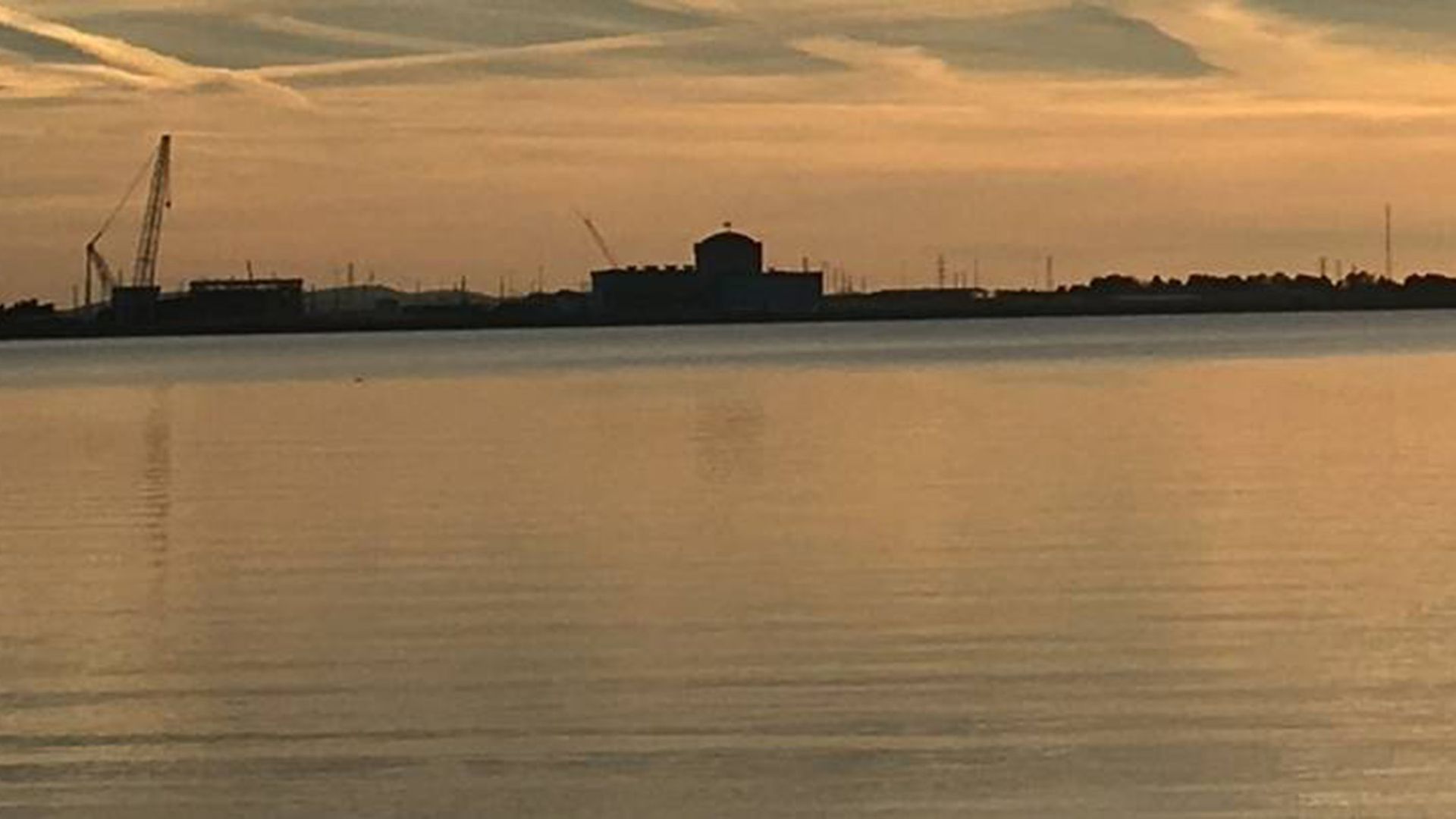 A photo at sunrise or sunset of V.C. Summer Nuclear Generating Plant in South Carolina.