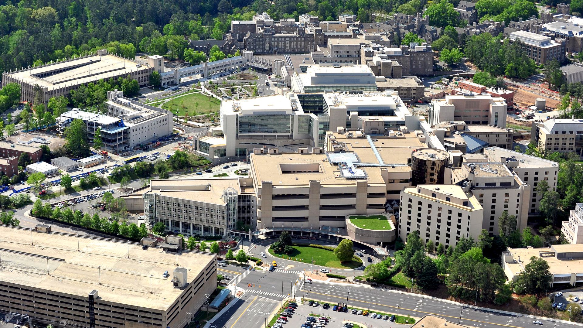 DURHAM, NC - APRIL 21: An aerial view of the Duke University Hospital (center) and surrounding medical facilities on April 21, 2013 in Durham, North Carolina. (Photo by Lance King/Getty Images)
