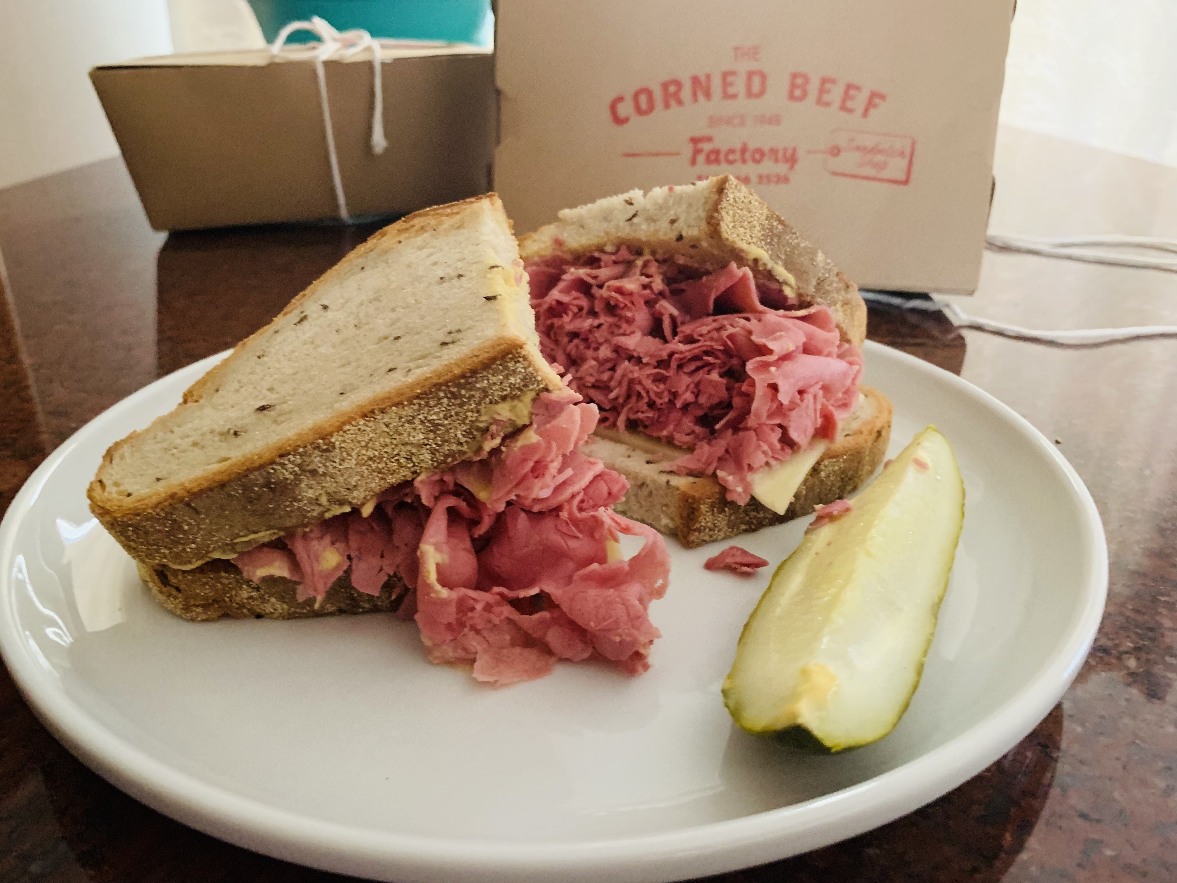 Photo of a corned beef sandwich. 