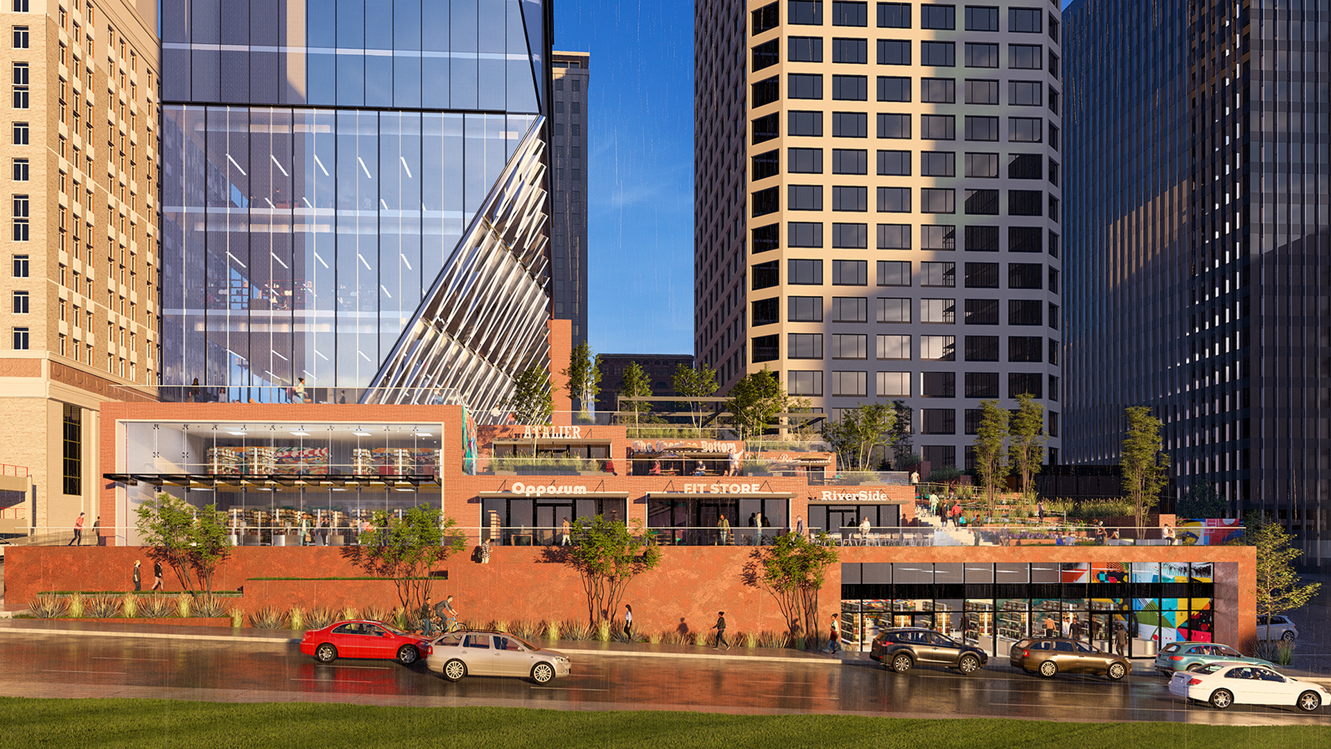 A rendering of the project from the cary street side showing lots of shops. Image: Courtesy of LaBella Associates 