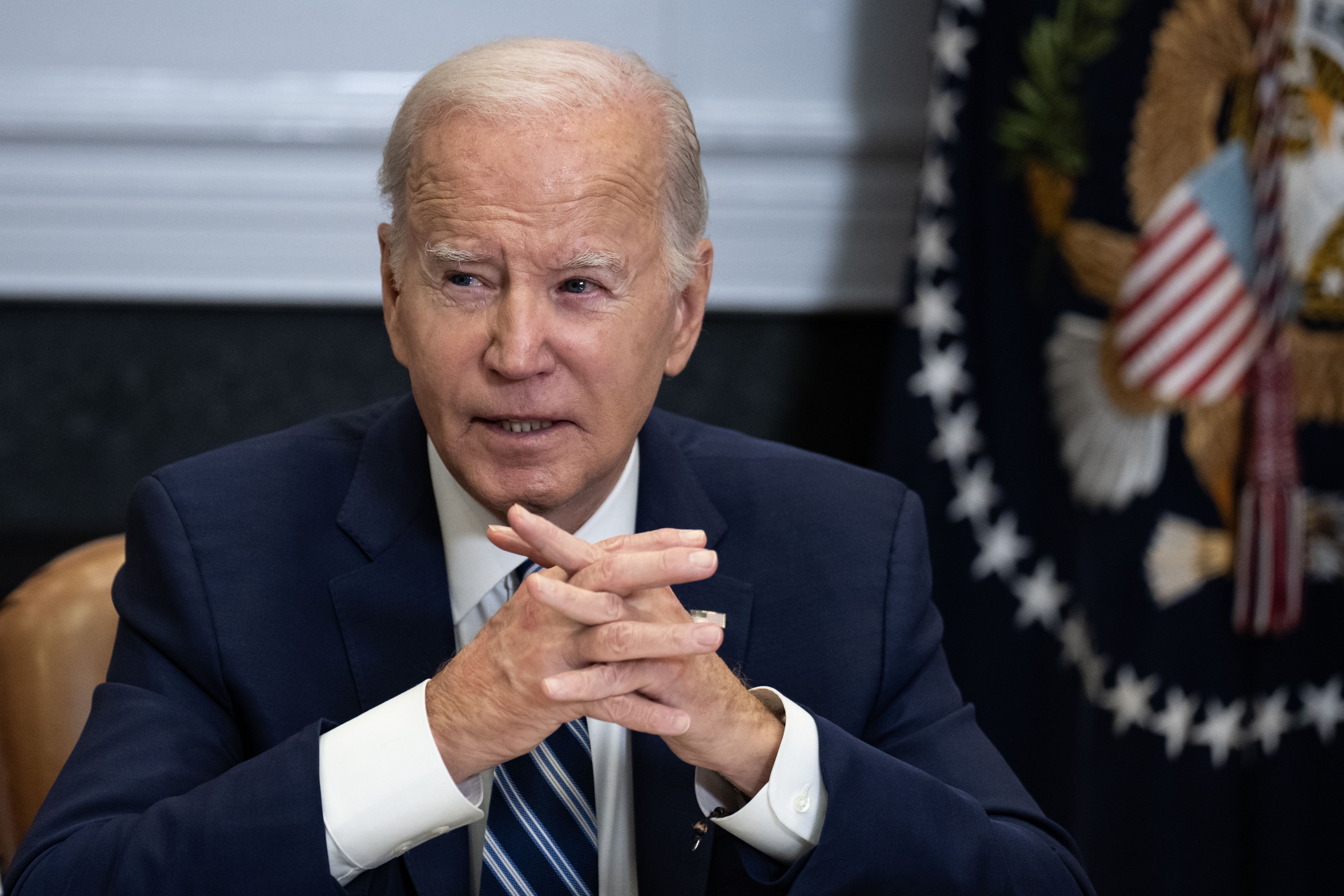 Joe Biden speaks at the White House during a meeting focused on reducing fentanyl trafficking to the United States.