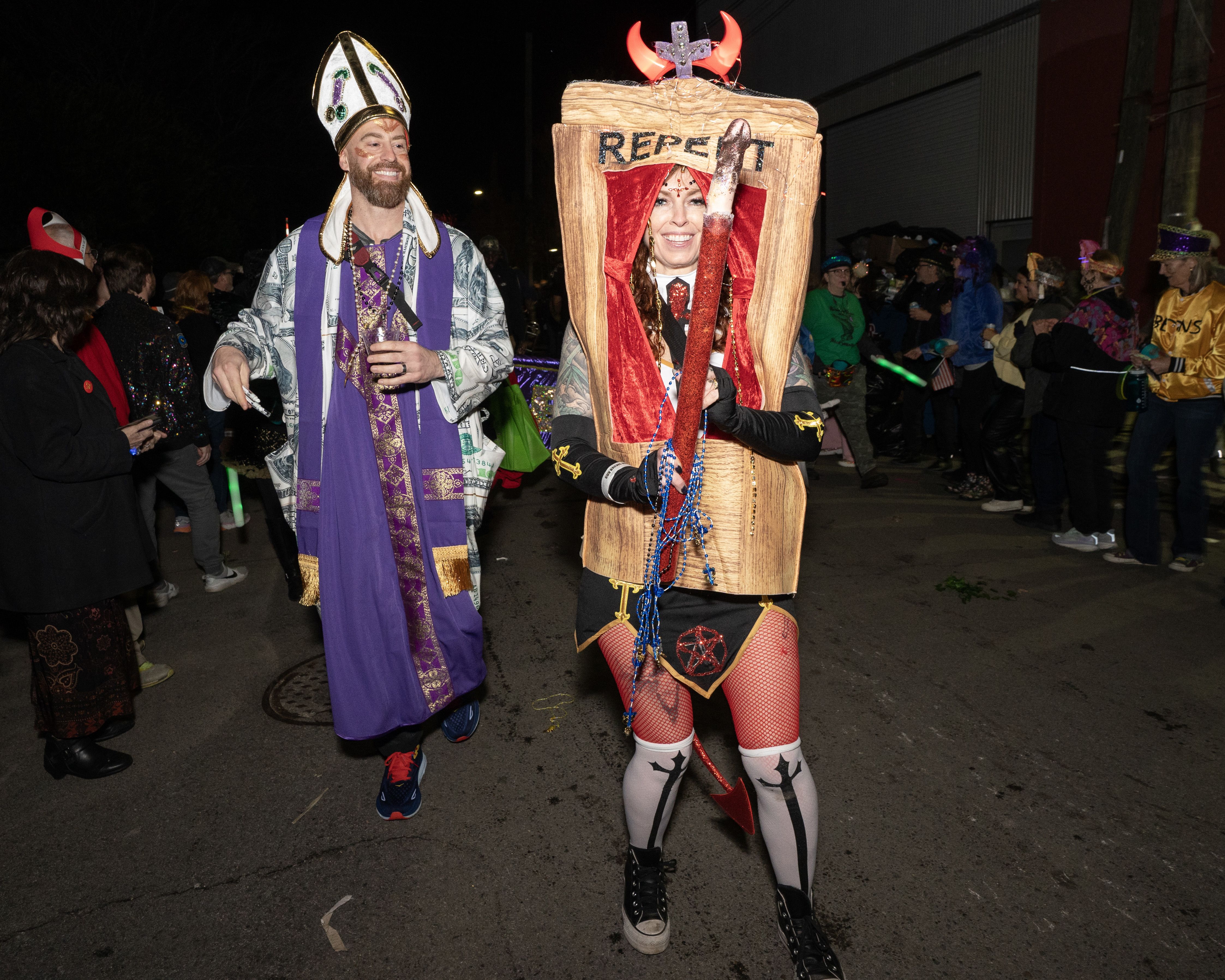 Photos shows people in costume at a parade