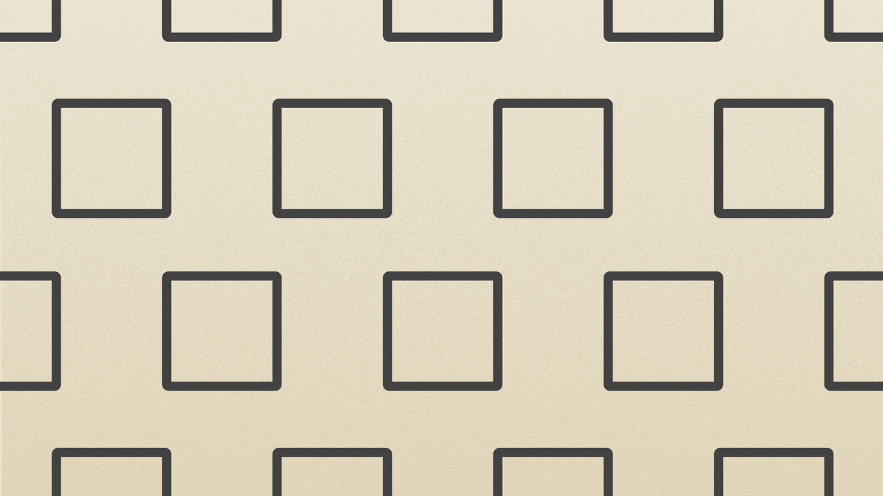 Beige textured background with a repeating grid of empty, dark gray square outlines; each square has rounded corners and thick borders, evenly spaced across the image.