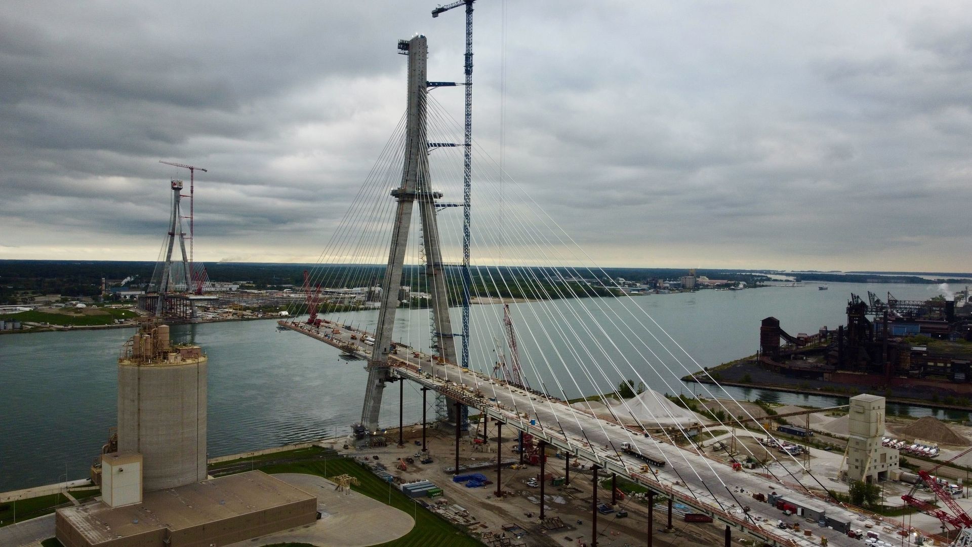 The Gordie Howe International Bridge under construction.