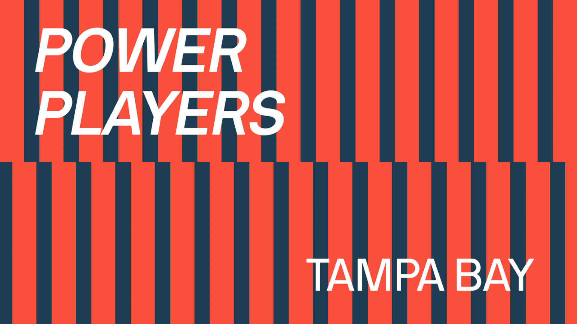 Illustration of two rows of dominos falling with text overlaid that reads Power Players Tampa Bay.