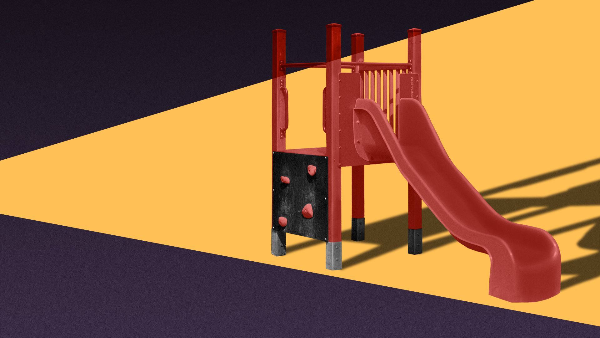 Illustration of a flashlight shining on a playground slide.