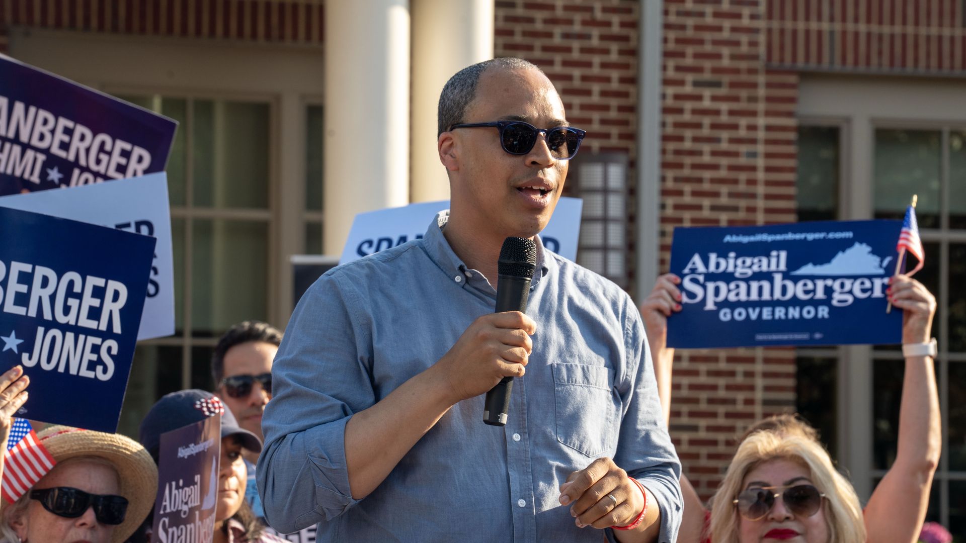 Jay Jones speaking at a rally 