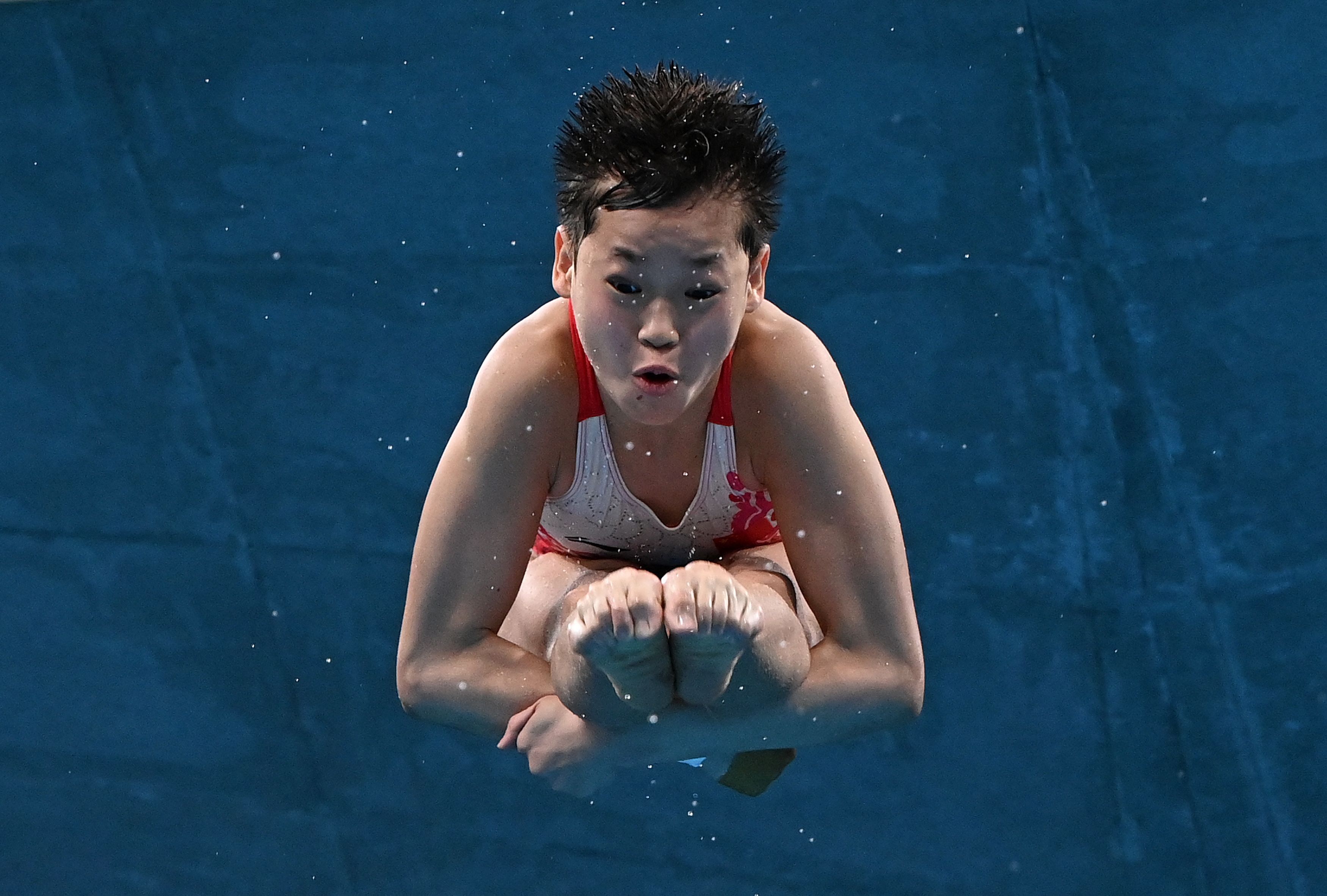 hina's Quan Hongchan competes in the women's 10m platform diving final event during the Tokyo Olympic Games on August 5