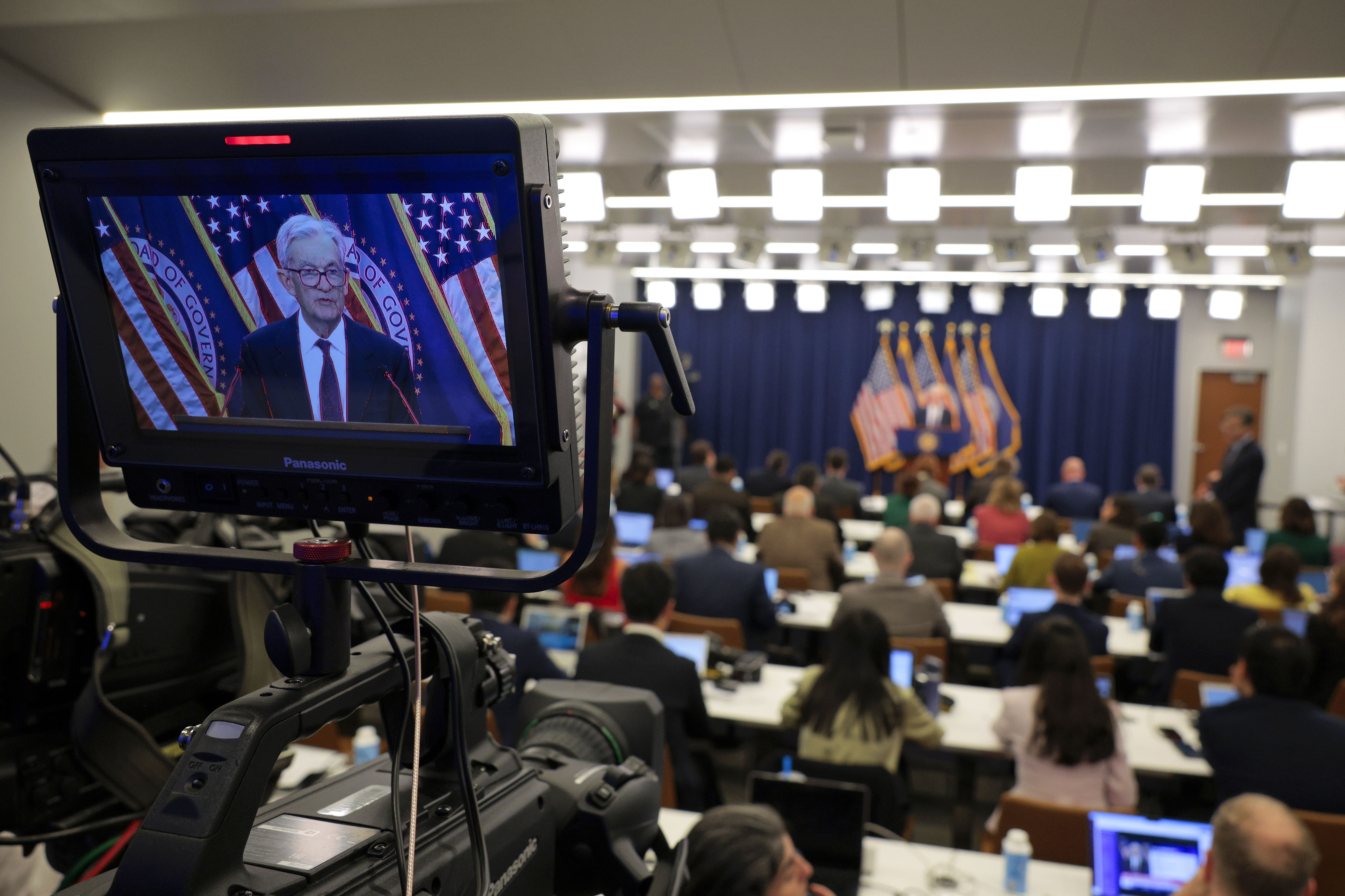 WASHINGTON, DC - SEPTEMBER 17: Federal Reserve Chair Jerome Powell speaks during a news conference following a two-day meeting of the Federal Open Market Committee at the Federal Reserve on September 17, 2025 in Washington, DC. In the face of a softening labor market, Powell announced a quarter-poin